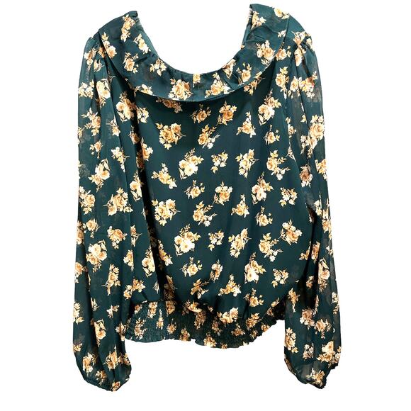 Lush Green Floral Long Baloon Sleeve Blouse 3x - Picture 2 of 6